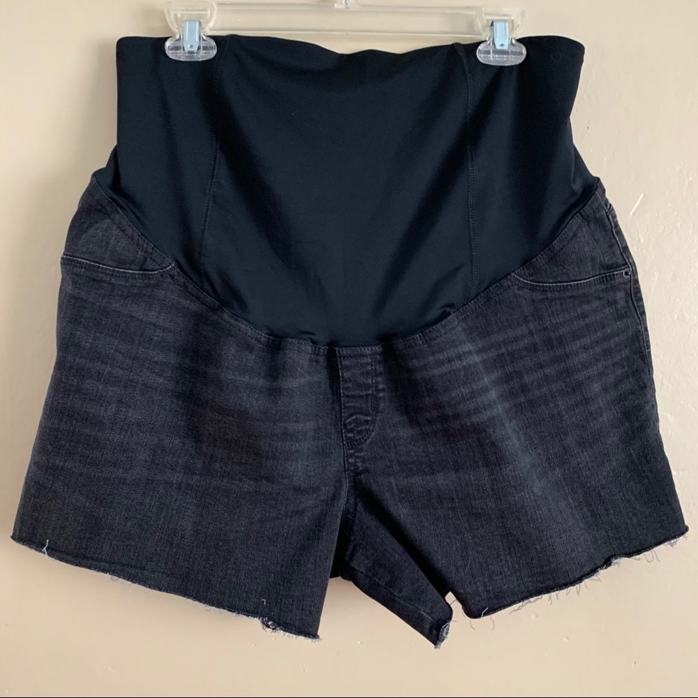 Isabel Maternity Jean Shorts Black MIDI Short Raw Hem Jean Shorts, 16